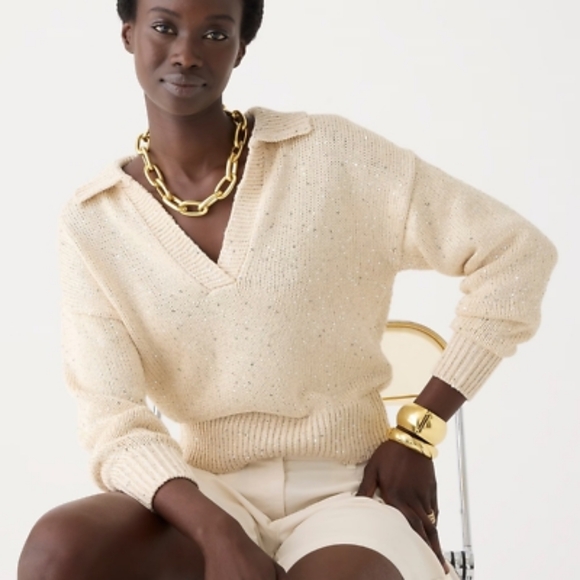 J. Crew Sweaters - J. Crew Beige Natural Sequin V-Neck Sweater